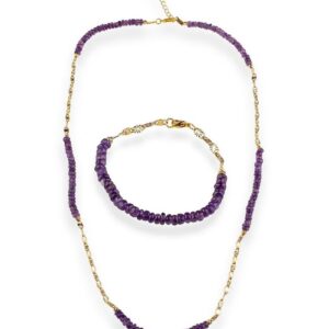 Ametist Doğaltaş Kolye Bileklik Seti Kadınlara Kızlara Şık Tasarım