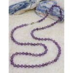 Ametist Doğaltaş Kolye 6mm Küre Kesim  74cm Makrome İp Tasarım  Kadın & Erkek Modeli