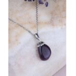 Ametist Doğaltaş Kolye Ucu 1,5cm  Zincirli  Doğal Mor Tonlu