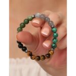 Aslan Burcu Doğaltaş Bileklik Kaplangözü Kanada Yeşim Labradorit Malakit Oniks Hematit 8mm 20cm
