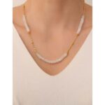 Ay Taşı Küp Kesim Doğaltaş Kadın Kolye 7×3mm Taşlar  50cm + 8cm Uzatma  Altın Kaplama Aparatlı