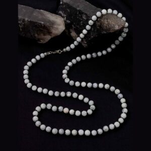 Ay Taşı Doğaltaş Kolye 6mm Küre Kesim  75cm Makrome İp Tasarım  Unisex Model