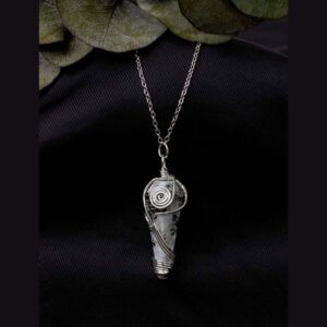 Ay Taşı Doğaltaş Kadın Kolye 4×1cm Kolye Ucu  50cm Zincir  Zarif Tasarım