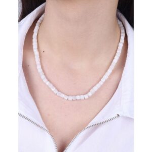 Ay Taşı Faset Küp Kesim Doğaltaş Kadın Kolye 5×5mm Taşlar  42cm Uzunluk  Zarif Tasarım