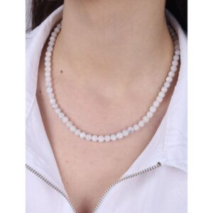 Ay Taşı Küre Faset Kesim Doğaltaş Kadın Kolye 6mm Taşlar 42cm Uzunluk  Zarif Tasarım