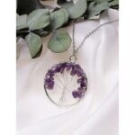 Ametist Doğaltaş Hayat Ağacı Kolye Kız ve Kadın Modeli 4×3.5cm Kolye Ucu  50cm Zincir  Metal Aparatlı