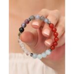 İkizler Burcu Doğaltaş Bileklik 8mm  20cm Elastik Tasarım  Akuamarin Labradorit Turmalin Kristal Kuvars Kırmızı Akik Hematit
