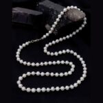 İnci Doğal Kolye A+ Kalite 6 mm  74 cm Makrome İpli  94-97 Taşlı Özel Tasarım