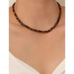 Kaplangözü Doğaltaş Kolye Küp Faset Kesim 4×4 mm  41 cm + 6 cm Uzatma  Rodyum Kaplama Aparatlı