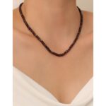 Lal (Garnet) Doğaltaş Kolye Küp Faset Kesim 4×4 mm  41 cm + 6 cm Uzatma  Rodyum Kaplama Aparatlı