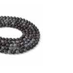 Obsidyen Dizi Karlı Küre Kesim  8 mm  48 Adet  40 cm