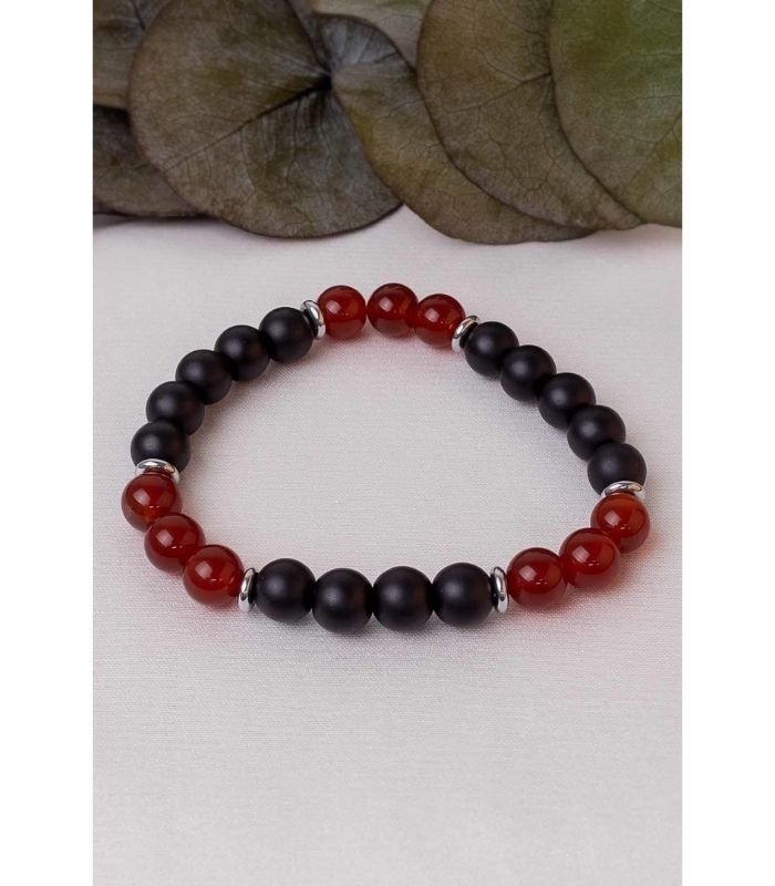 Akik ve Oniks Taşı Bileklik Hematit Detaylı 8mm Doğaltaş 19cm