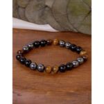 Kaplangözü, Hematit & Oniks Doğaltaş Bileklik 8mm Küre  20cm Elastik Tasarım  Erkek & Kadın Modeli