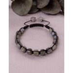 Labradorit Doğaltaş Bileklik 7,5×7,5 mm  Küp Faset Kesim  18 cm Makrome Örgü  Kadın & Erkek