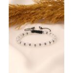 Selenit & Hematit Doğaltaş Bileklik 6 mm & 4 mm  18 cm Makrome Örgü