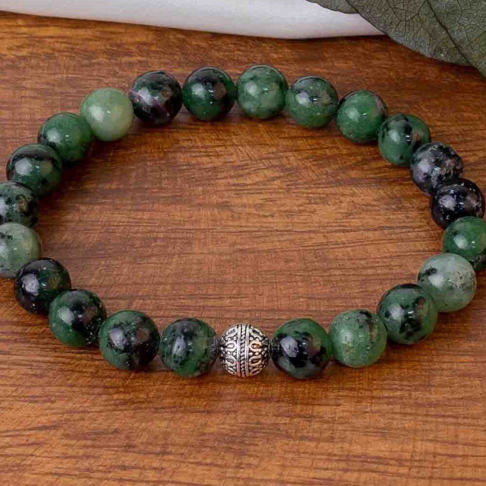 Anyolit (Ruby Zoisit) Doğaltaş Bileklik Küre Kesim 8 mm  20 cm  Sağlık ve Huzur Taşı
