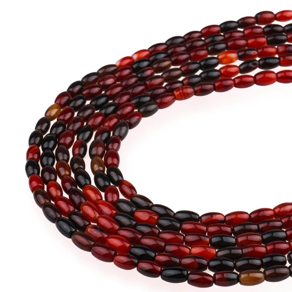 Akik Doğaltaş Dizi Arpa Kesim 4x6 mm  62 Adet  40 cm  A Kalite