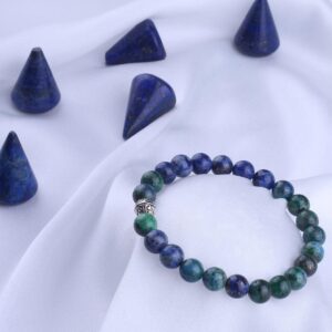 Azurit Bileklik Doğaltaş Küre Kesim 8 mm  20 cm  Elastik Misina İpli Kadın & Erkek