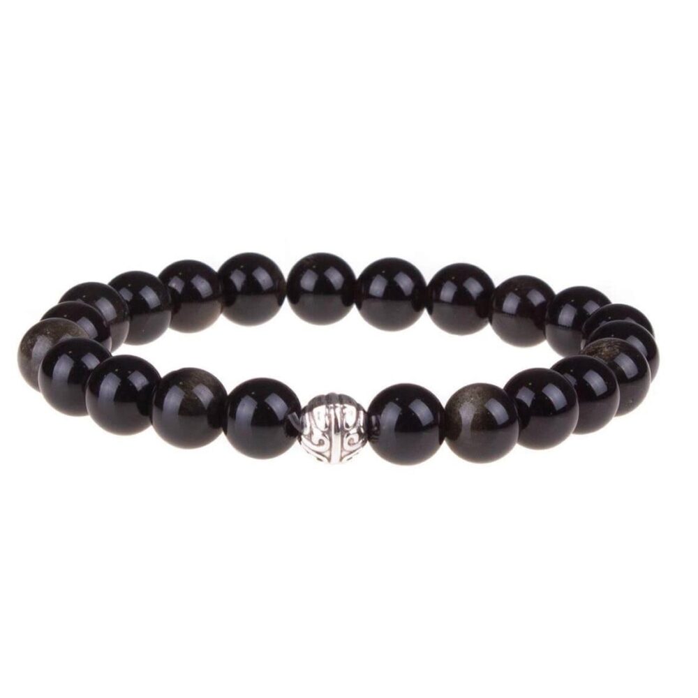 Gold Obsidyen Bileklik Doğaltaş Küre Kesim 8 mm  20 cm  Elastik Misina İpli Kadın & Erkek