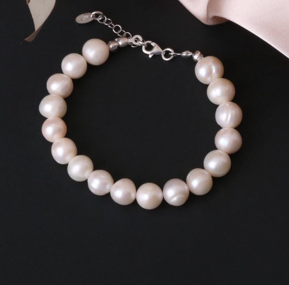İnci Doğaltaş Bileklik AAAA+ Kalite 8-9 mm  18 cm + 2 cm Uzatma Zinciri  925 Ayar Gümüş Aparatlı