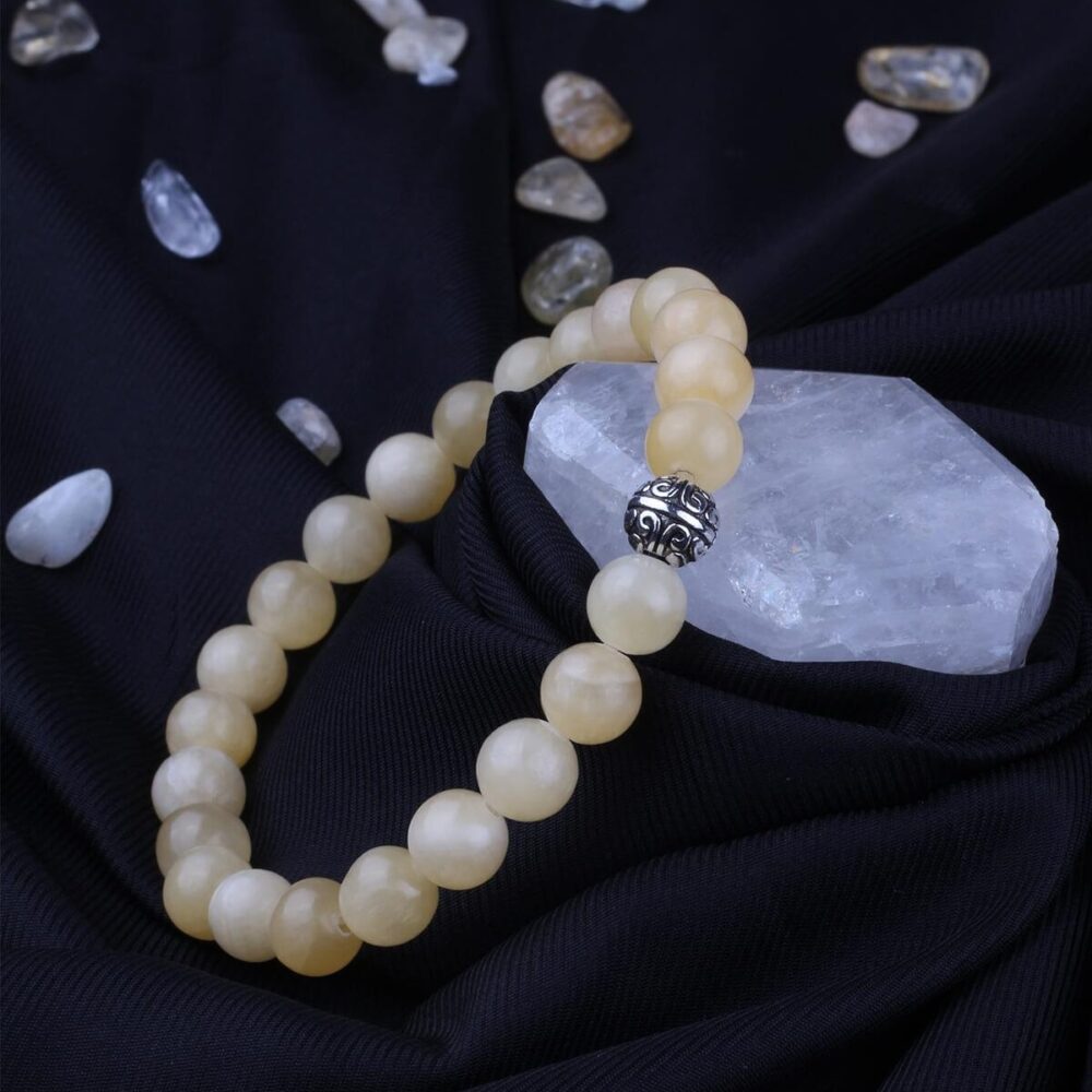 Kadın & Erkek Kalsit Bileklik Doğaltaş Düz Kesim 8 mm  20 cm  Elastik Misina İpli