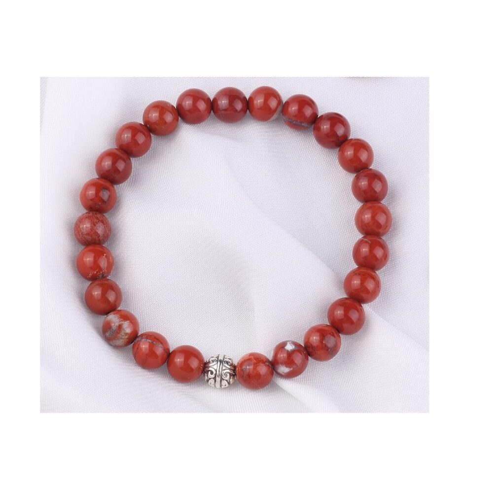 Kadın & Erkek Kırmızı Jasper Bileklik Doğaltaş Küre Kesim 8 mm  20 cm  Elastik Misina İpli