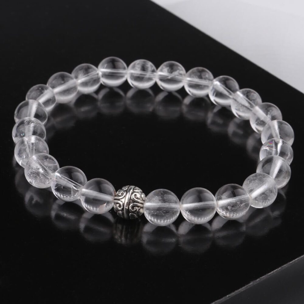 Erkek & Kadın Kristal Kuvars Bileklik Doğaltaş Küre Kesim 8 mm  20 cm  Elastik Misina İpli