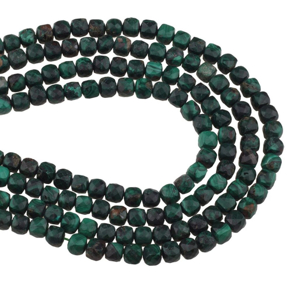 Malahit Doğaltaş Dizi Faset Kesim 4x4 mm 90-93 Adet 40 cm