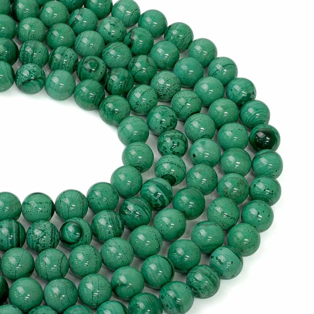 Malahit Doğaltaş Dizi Küre Kesim 8 mm 48 Adet 40 cm A Kalite