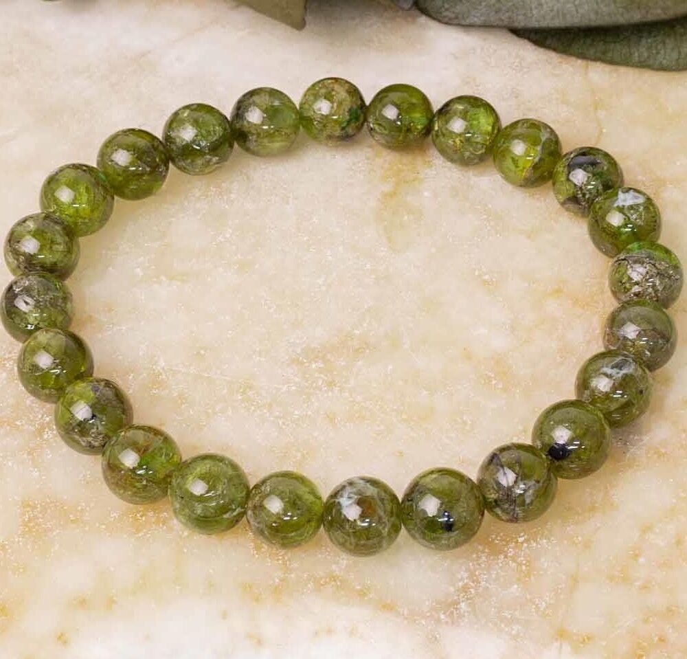 Peridot (Zebercet) Doğaltaş Bileklik Küre Kesim 8 mm  19 cm  Özel Tasarım Her Yaşa Uygun