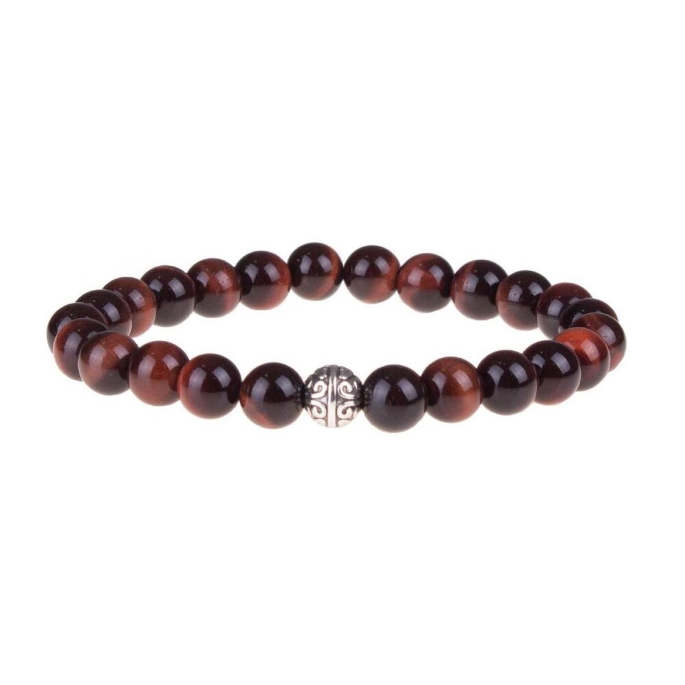 Erkek Şahin Gözü Bileklik Doğaltaş Küre Kesim 8 mm  20 cm  Elastik Misina İpli