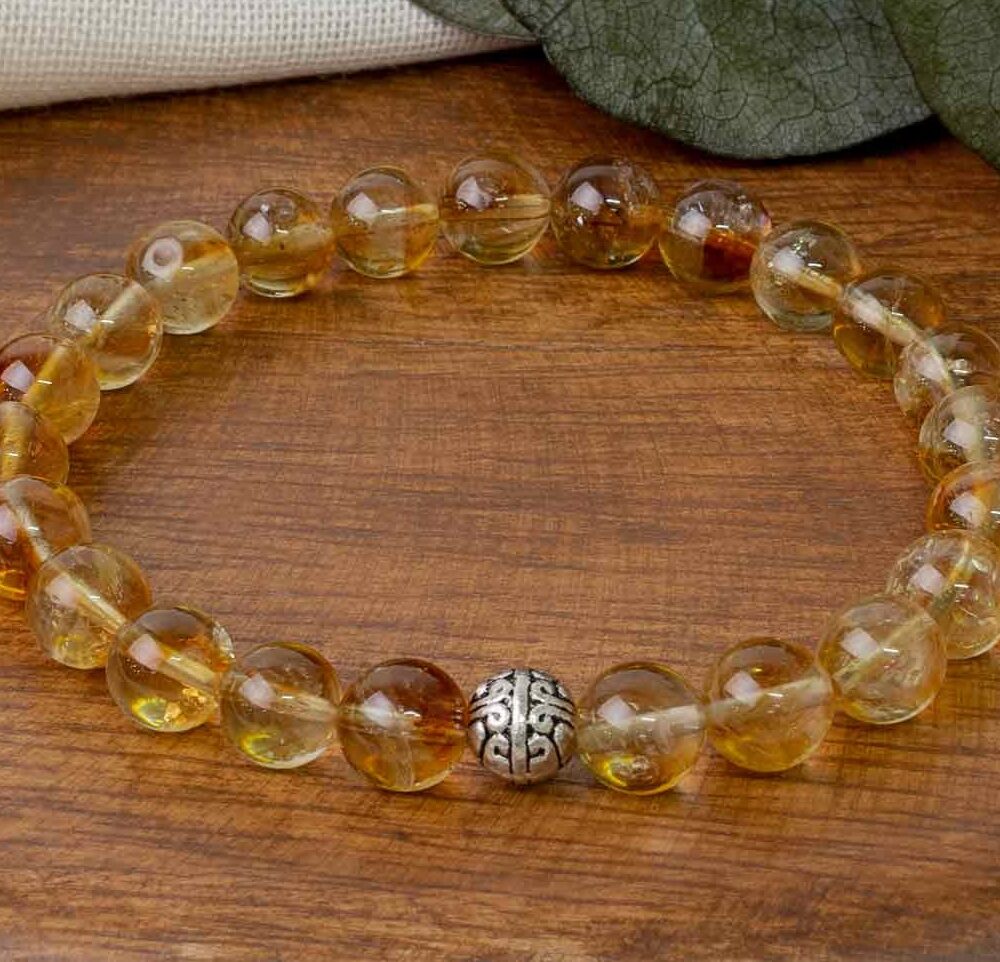 Sitrin Doğaltaş Bileklik Küre Kesim 8 mm  19 cm  AAAA Kalite  Bereket ve Enerji Taşı