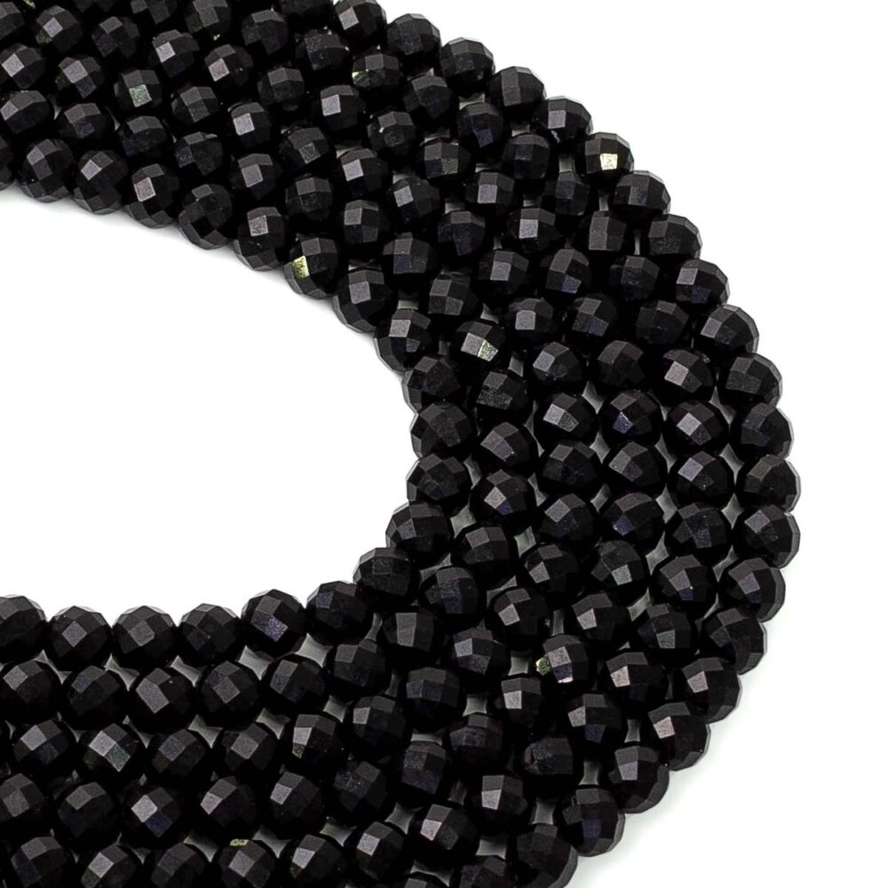 Siyah Akik Doğaltaş Dizi Faset Kesim 6 mm  68 Adet  40 cm  A Kalite