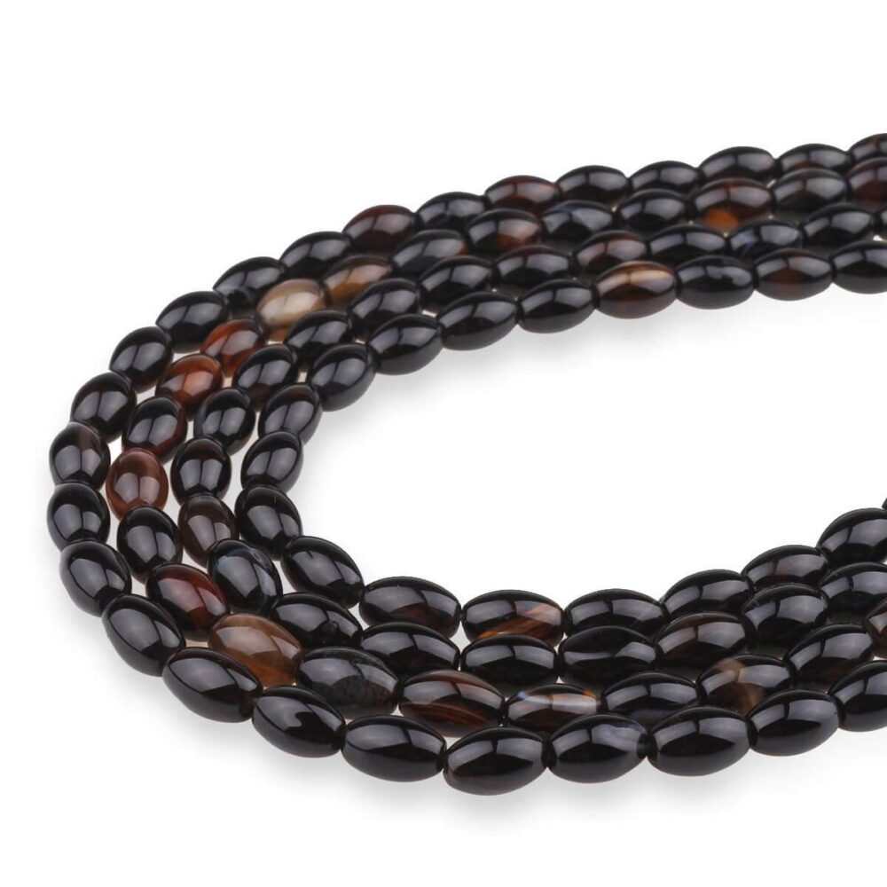 Siyah Arpa Akik Doğaltaş Dizi 6x9 mm  44 Adet  40 cm  A+ Kalite