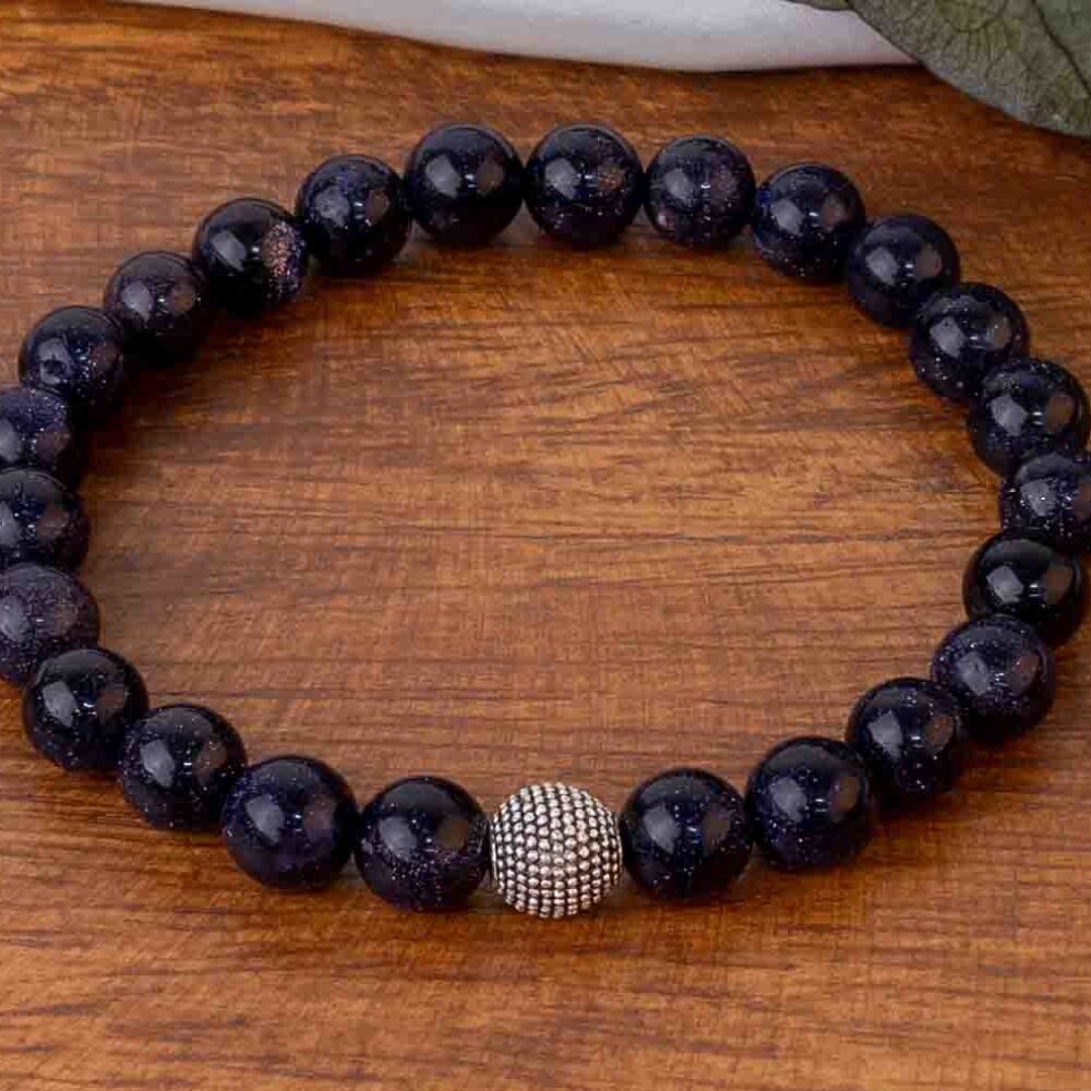 Lacivert Yıldız Taşı Bileklik Küre Kesim 8 mm  20 cm  Özel Tasarım Her Yaşa Uygun