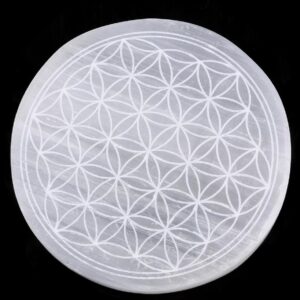 Selenit Doğaltaş Daire Yaşam Çiçeği Motifli  11x11x1,5 cm